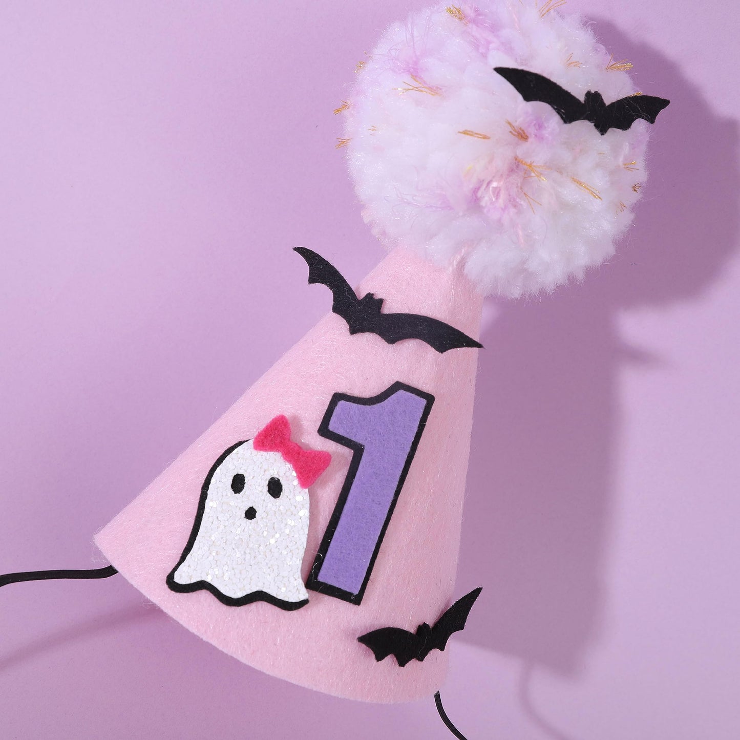 Agkvw Halloween Pink Ghost 1st Birthday Hat with Bats - Spooky One Birthday Crown, Cute Halloween 1st Bday Decoration for Girls, My FirstHalloween Bday Decor