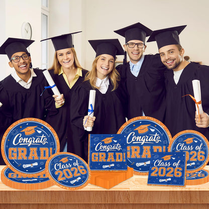 Gexlaju Graduation Plates and Napkins 2026,200pcs Orange and Blue Graduation Decorations 2026 Disposable Congrats Grad Paper Plates for Class Of 2026 Party Supplies,Serve 50