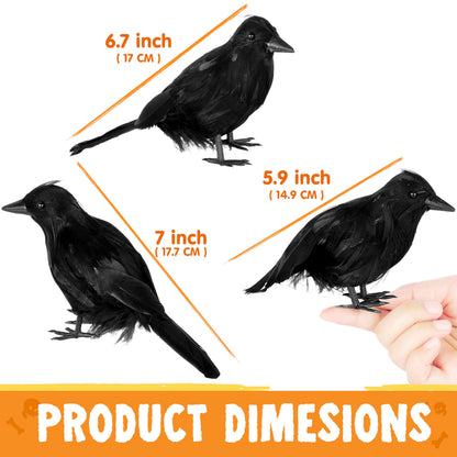 JOYIN Halloween Crow Raven 3Pcs Feather Bird, Black Prop Fake Birds Crows, Halloween Decorations for Haunted House Graveyard Cemetery Yard Table Party Favors