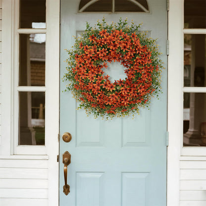 26" Fall Wreath for Front Door, Porch, Window - Large Artificial Eucalyptus Leaves with Fake Silk Flowers Outdoor Wreath for Home Farmhouse Harvest Festival Thanksgiving Day Autumn Decor