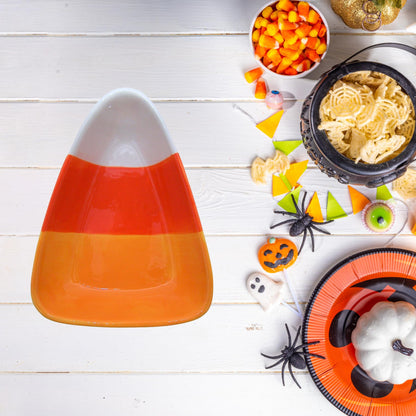 Wowser Candy Corn Dish for Harvest Home Decor, Ceramic Halloween Candy Holder, 7 Inches