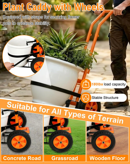 Deerift Heavy Duty Plant Caddy with Wheels, Plant Dolly Cart, Adjustable Grabbing Arm & Suction Cups for Easy Plant Movement, Versatile Indoor/Outdoor Plant Dolly Trolley Cart with Strap, Orange