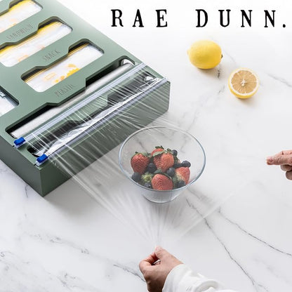Rae Dunn Bamboo Bag Organizer for Kitchen Drawer - Durable Wood Organizer for Kitchen Storage - Holds Gallon, Quart, Snack, Sandwich Size Baggies, Plastic Wrap and Foil