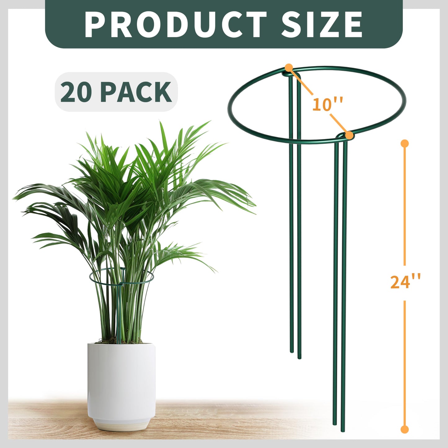 TCBWFY 24"Hx10"D Plant Supports Stakes for Large Heavy Plants,20 Pack Peony Supports,Heavy Duty 4.5mm Wire Peony Cages,Interlock Garden Supports Ring Border Support,Plant Support Cage for Rose Flowers