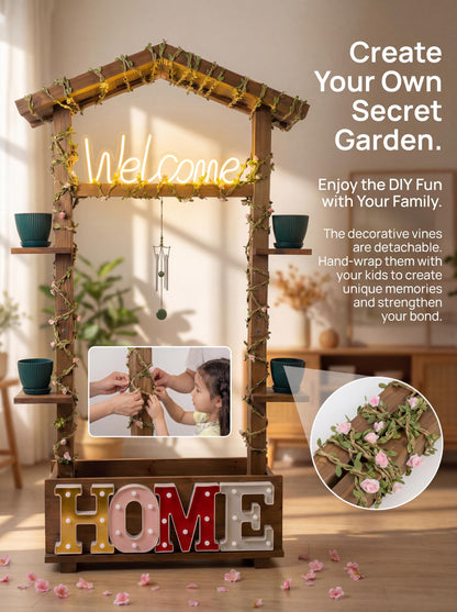 Borsynium Rustic-Style Floor-Standing Wooden LED Sign with Plug-in Functionality, Ideal for Planting or Arranging Flowers in Gardens, Lawns, or Front Entrances, 28.7x8.7x50.0 Inches