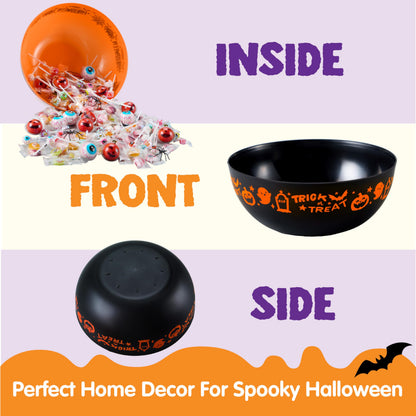JOYIN 3 PCS Halloween Candy Bowls, 9.6" * 4.4" Trick or Treat Bowls, Plastic Orange Halloween Serving Dish, Purple Witch Cup, Black Pumpkin Candy Holder for Kids Party Favor Supplies, Table Decor