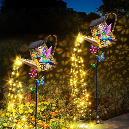 Solar Watering Can with Lights Outdoor Garden, 41in Large Hummingbird Garden Stake Lights, Waterproof Decoration for Yard Lawn Pathway, Gifts for Mom Grandma Women Birthday Gardening Gift