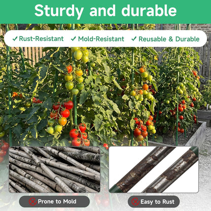 100 Pcs Tomato Stakes 16 Inch Garden Stakes for Outdoor Plants Support Plastic Coated Metal Plant Stakes Supports for Climbing Potted Plants with 50 Connectors 50 Rotatable Clips 165 Ft Twist Tie