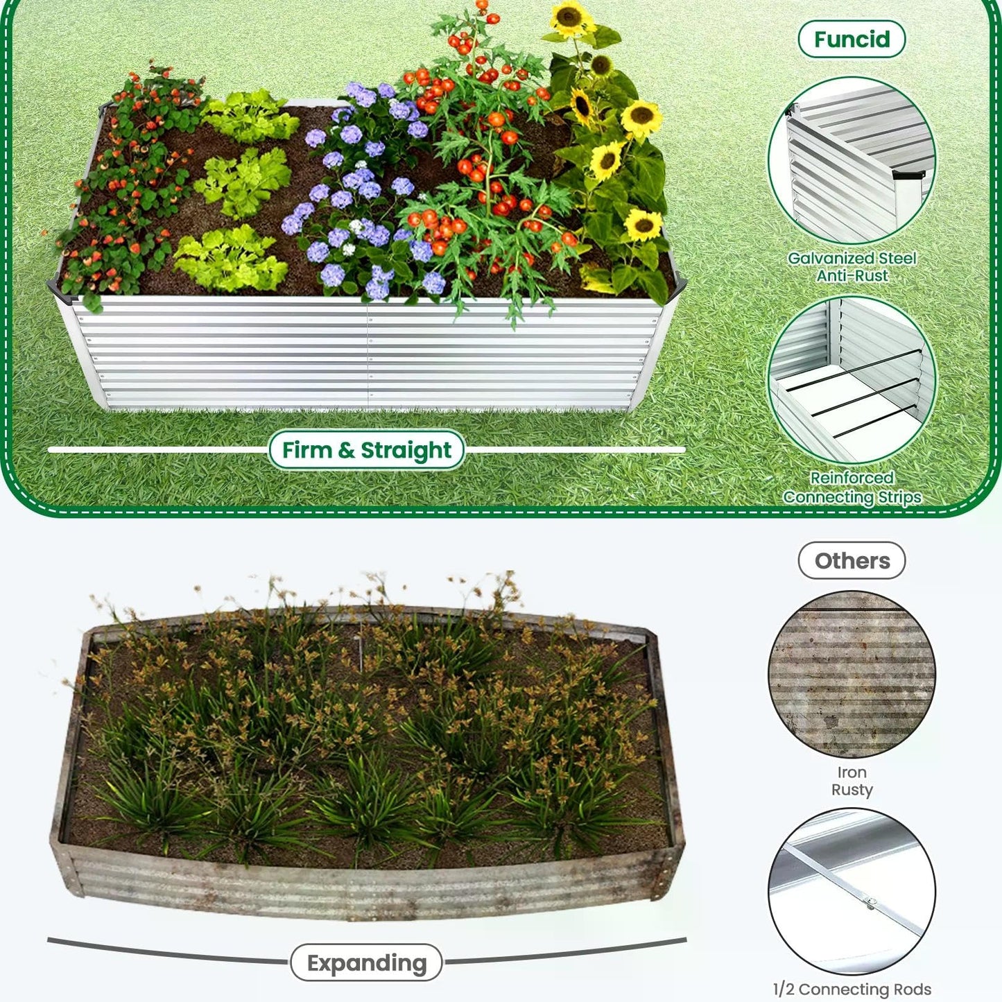 SEJOV 6x3x2ft Raised Garden Bed Kit, Galvanized Planter Raised Garden Boxes Outdoor, Deep Root Raised Planter w/Anti Cutting Strip, Large Metal Raised Garden Bed for Vegetables Flowers Herbs, Silver