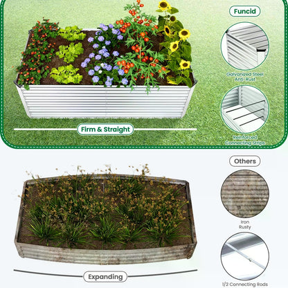 SEJOV 6x3x2ft Raised Garden Bed Kit, Galvanized Planter Raised Garden Boxes Outdoor, Deep Root Raised Planter w/Anti Cutting Strip, Large Metal Raised Garden Bed for Vegetables Flowers Herbs, Silver