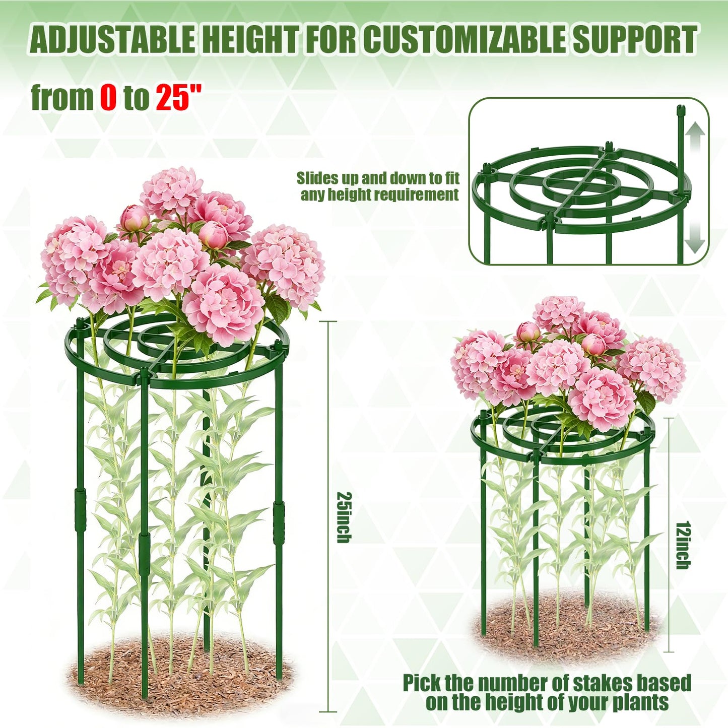 8 Pack Peony Cages and Supports, 11.8" D x 25" H Plant Supports for Outdoor Plants, Peony Support Cage Flower Support Rings, Plant Support Ring for Rose Tomato Hydrangea Strawberry