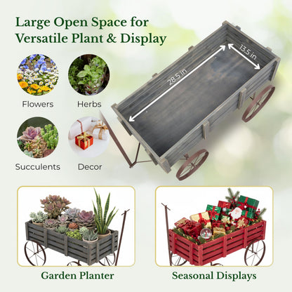 Shine Company Decorative Buckboard Wagon Garden Planter, Wooden Wagon Yard Décor for Outdoor Plants, Gray