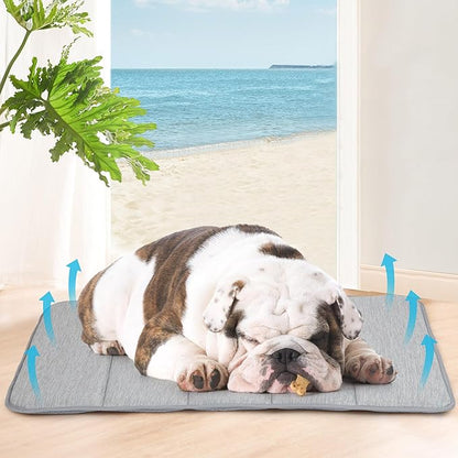 Cooling Dog Mat Q-Max>0.5 - Rapid Cooling Tech, Thin Breathable Crate Pad, Portable Washable Summer Mat, Chill Soothing Fabric - 30"x20" Medium Dog, Grey