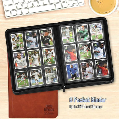 Trading Card Binder, Premium 9 Pocket Double Sided 540 Pocket PU Card Collection Binder, Collectible Trading Card Albums for MTG, TCG, Sport Card, Game Cards (Brown)