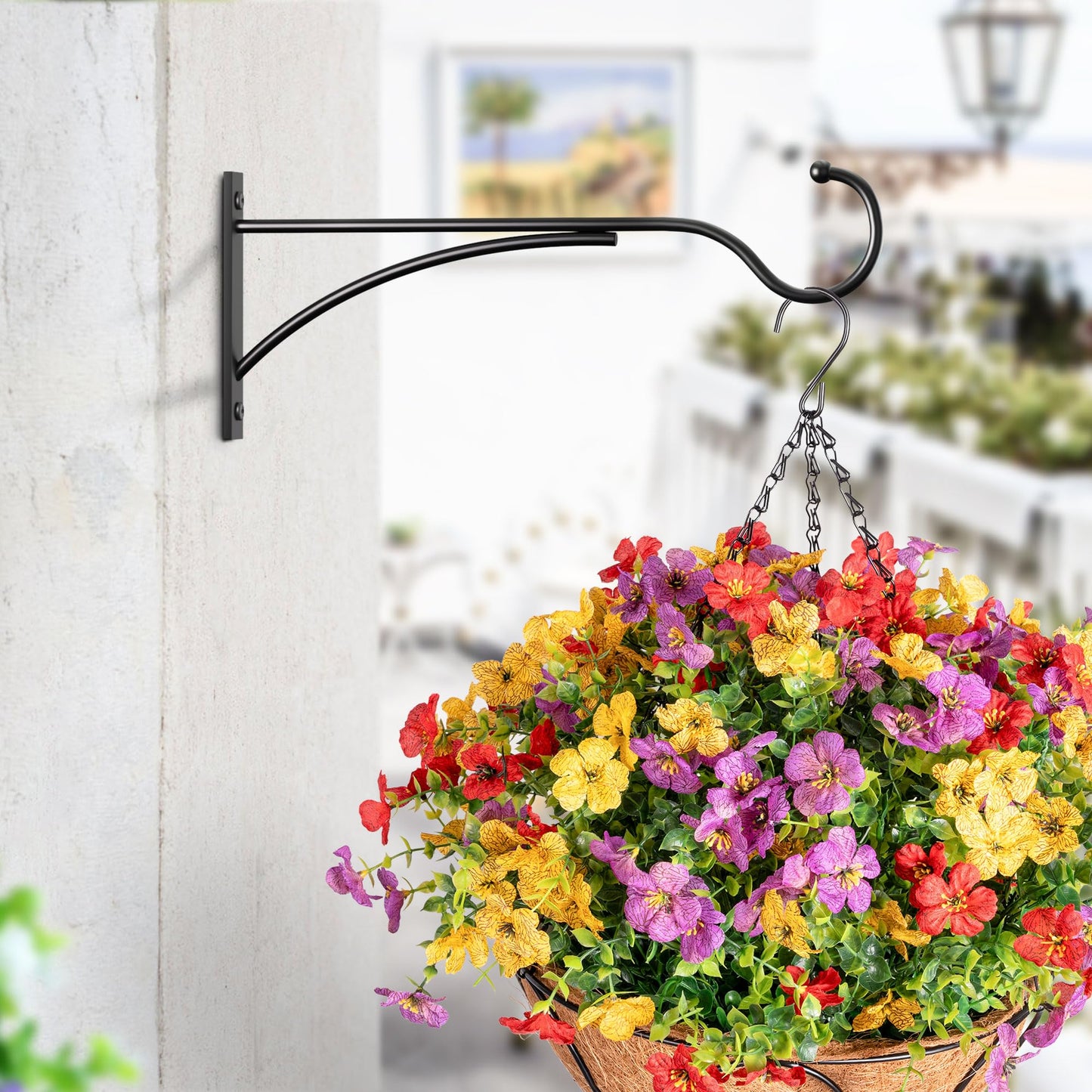11 Inch 2 Pack Heavy Duty Plant Hangers Outdoor, Metal Plant Brackets for Hanging Baskets, Plant Wall Hooks for Bird Feeders, Wind Chimes & Lanterns, Premium Metal Hooks Matte Black, 30lbs Capacity