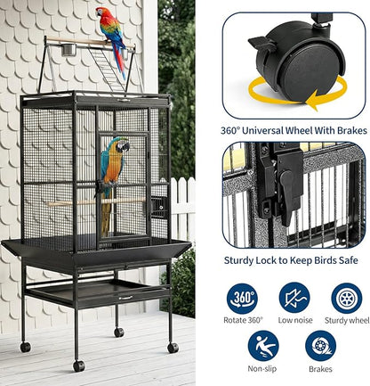 68“h Bird Cage, Large Bird Cage with Play Top, Rolling Stand for Parakeets, Cockatiels, Parrots, Budgies, Lovebirds, Small/Medium Birds