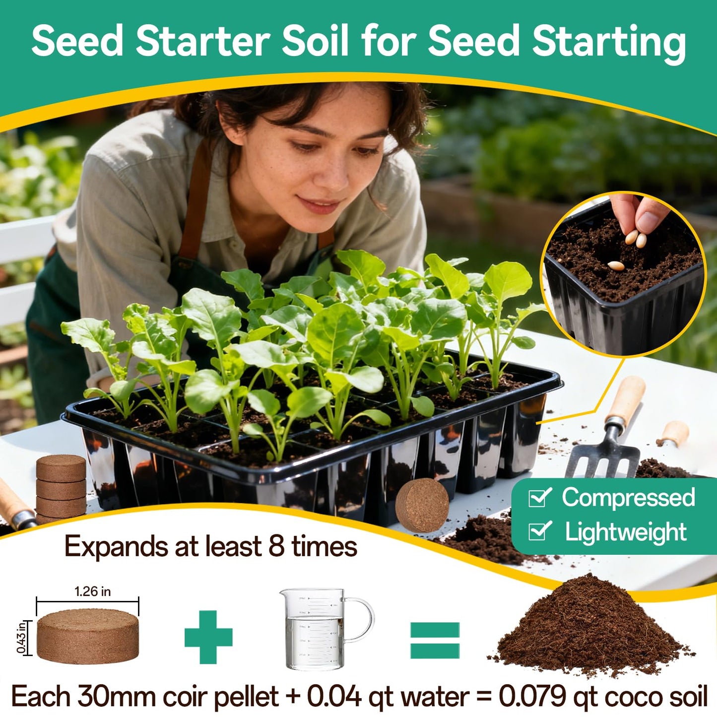 ZeeDix 50 Pcs 30mm Organic Coco Coir Pellets for Seed Starter, Compressed Coconut Coir Potting Soil for Planting, Garden Soil for Indoor Outdoor Plants Bonsai Herbs Flowers Vegetables