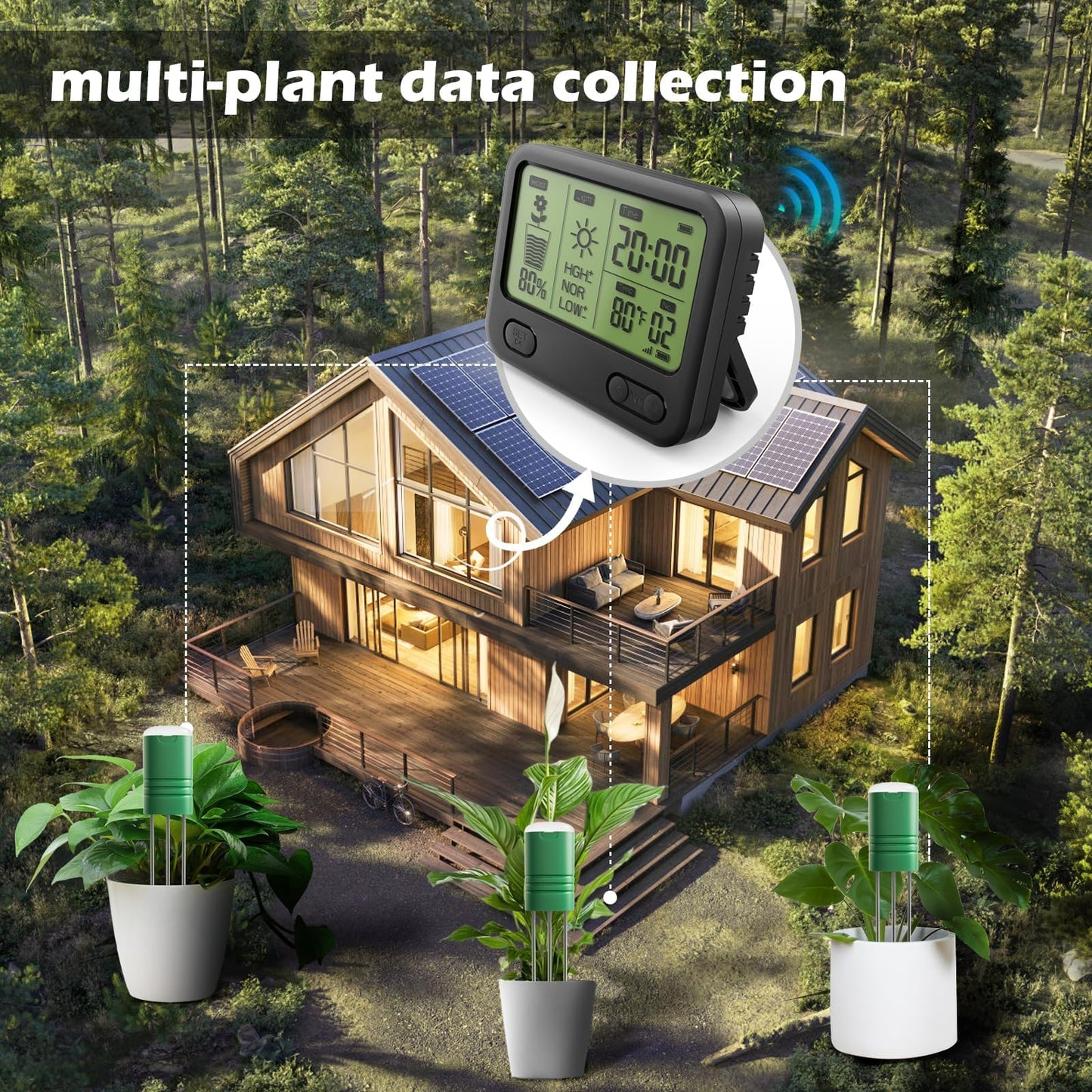 VODESON Soil Moisture Meter for Plants, Multi-Zone Wireless Soil Test Kit & Soil Thermometer, TDR4-in-1 Plant Water Meter, 230ft RF, IPX5 Waterproof, Indoor Outdoor Garden Lawn Farm(Display+2Sensor)