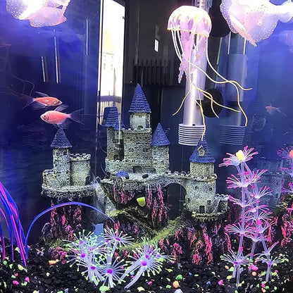 Aquarium Castle Decor, Resin Castle for Fish Tank with Randomly Color Plants Decorations Accessories for Freshwater and Saltwater Fish Tanks