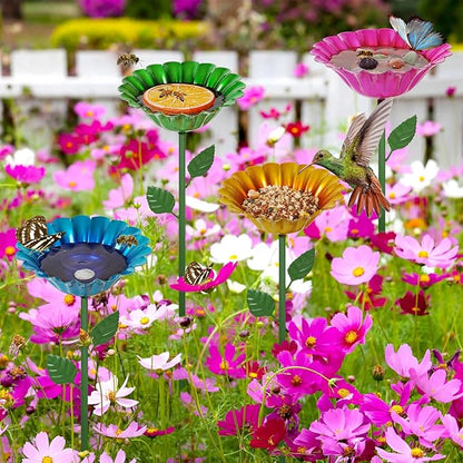 Large Bee Watering Station, 2 Pack Small Bird Bath for Outside, Metal Butterfly Feeders Bowl with 5.32'' Flower Design Bee Bath for Garden Decor