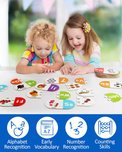 Coogam Learning Alphabet Matching Game, 36pcs Self-Correcting Sight Words Letter Number Cards, Fine Motor Educational Montessori Toy for Preschool Kindergarten 3 4 5 Years Old