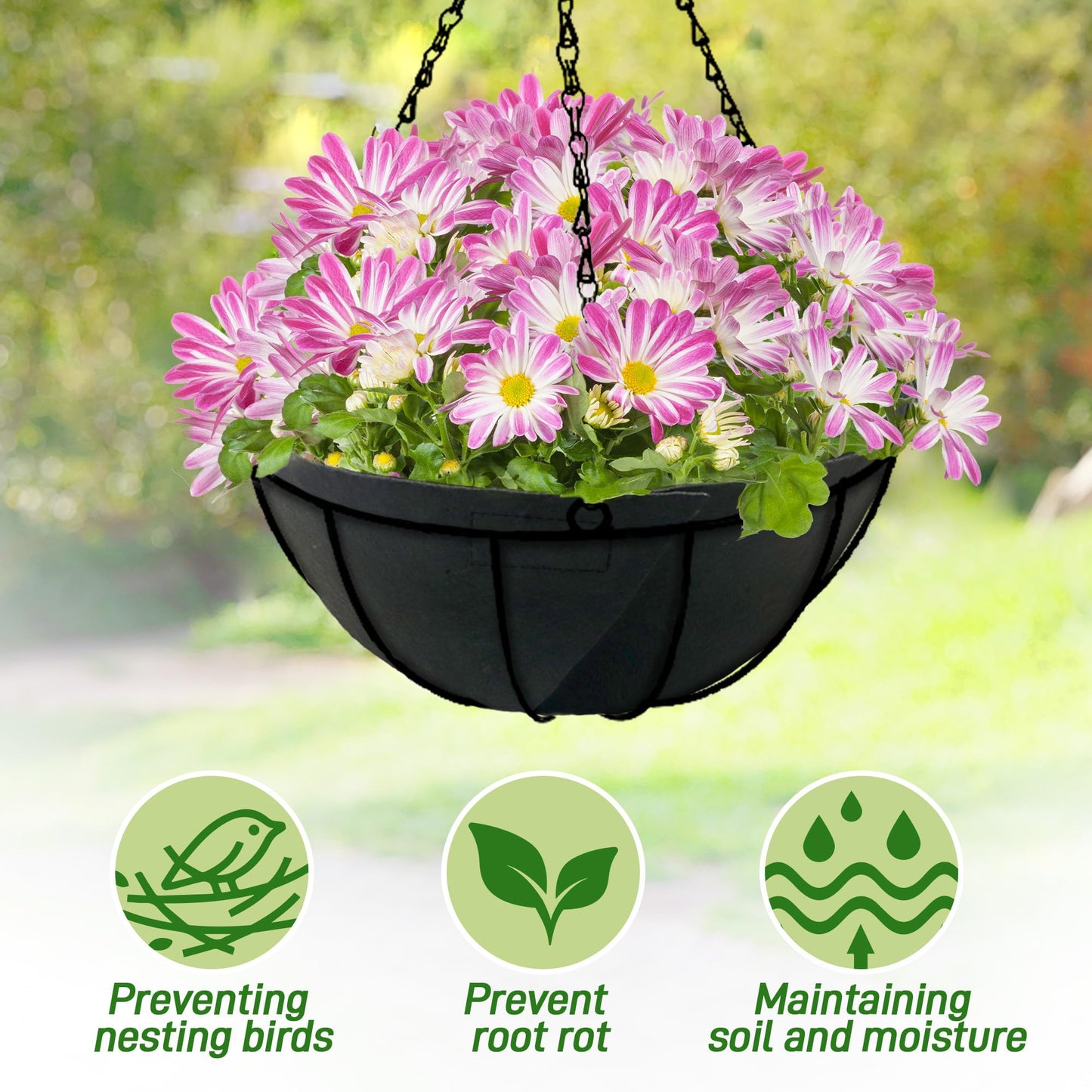 Sumloty 4 Pack 12 Inch Fabric Planter Basket Liner- Felt Flower Pot Liners Replacement Coco Fiber Liner for Hanging Basket Flowers Round Hanging Basket Liners Prevent Birds from Nesting