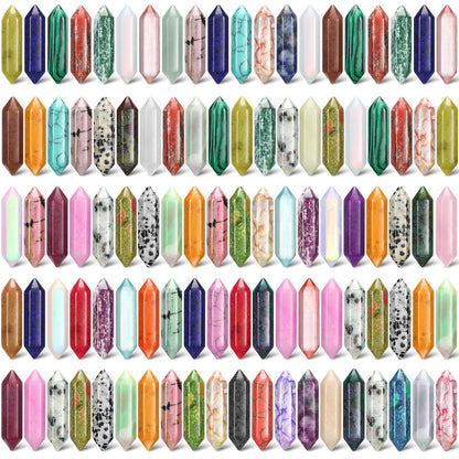 Nuenen 100 Pcs Healing Crystals Stones Sets, Hexagonal Bullet Shaped Wand Stones Bulk Gemstone Amethyst Chakra Crystals for Witchcraft Meditation Divination Fathers Day Gifts Women