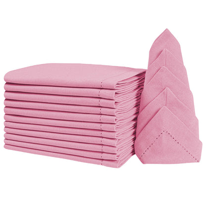 Goroly Home Decorative Cloth Dinner Napkins Hemstitched, Wedding, Cocktail & Party Napkins, Mitered Corners, Machine Washable, 12 Elegant Table Napkins for Special Occasions - 18x18 Inch - Baby Pink