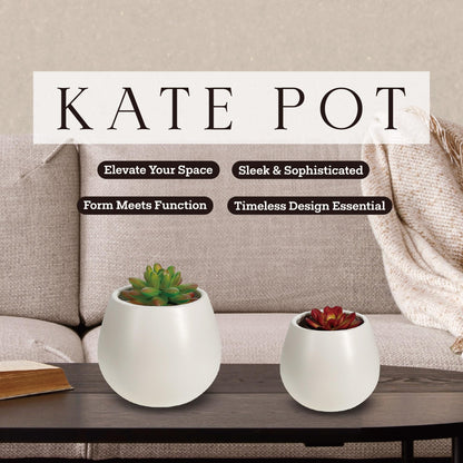 Kate Sleek Matte White Plant Pot Indoor, 5 Inch Pot for Plants, Lightweight, Minimal Style, Tabletop Decorative Garden Pot at Living Room, Work Desk, Ceramic Cachepot for Indoor Plants, Faux Flower