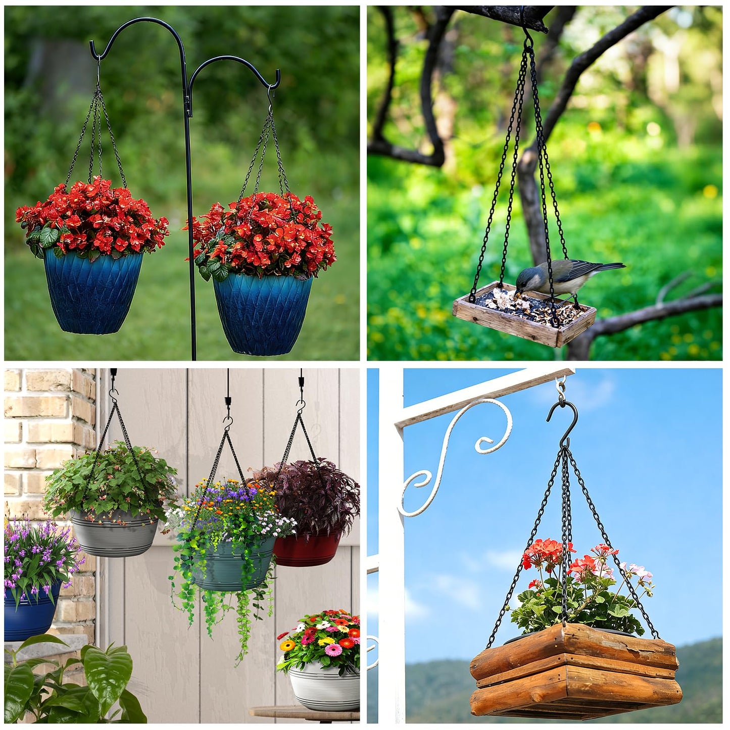 Geehouz 3 Pack 23 Inch Plant Hanger Chains with Hooks - Replacement Hanging Basket Chains for Flower Pots, Planters, Bird Feeders & Lanterns, Indoor/Outdoor Use (Black)