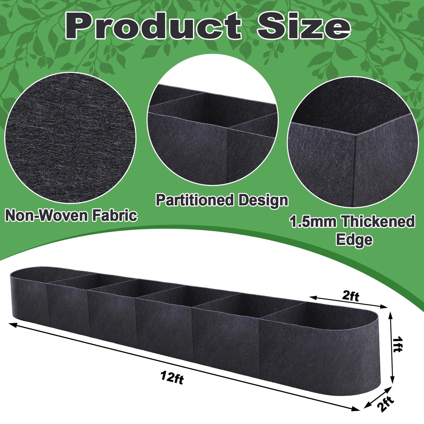 POILKMNI 12x2x1ft Oval Fabric Raised Garden Bed - Outdoor Planter Box Non-Woven Fabric Patio Planting Bed Garden Grow Bed Bag for Growing Herbs, Flowers and Vegetables