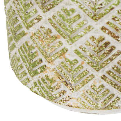 Zingz & Thingz Distressed/Weathered Indoor & Outdoor Secret Garden Cement Planter Flower Pots, Set of 2, 6.75x6.75x6.25, Abstract Gold & White Leaf