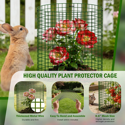 Uyittour 10 Pack Plant Protectors from Animals, 12" x 12" Round Metal Wire Garden Plant Cages to Keep Animals Out, Rabbit Proof Protection for Vegetables & Flowers with Stakes, Zip Ties & Gloves