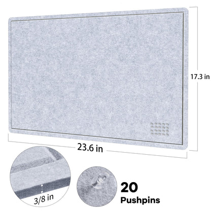 Lightomorrow Bulletin Board, 24 x 18 inches Felt Board - Decorative Pin Board, Cork Board Alternative for Wall, Foldable Self-Adhesive Vision Board Prayer Board with 20 Pushpins-Blue Haze