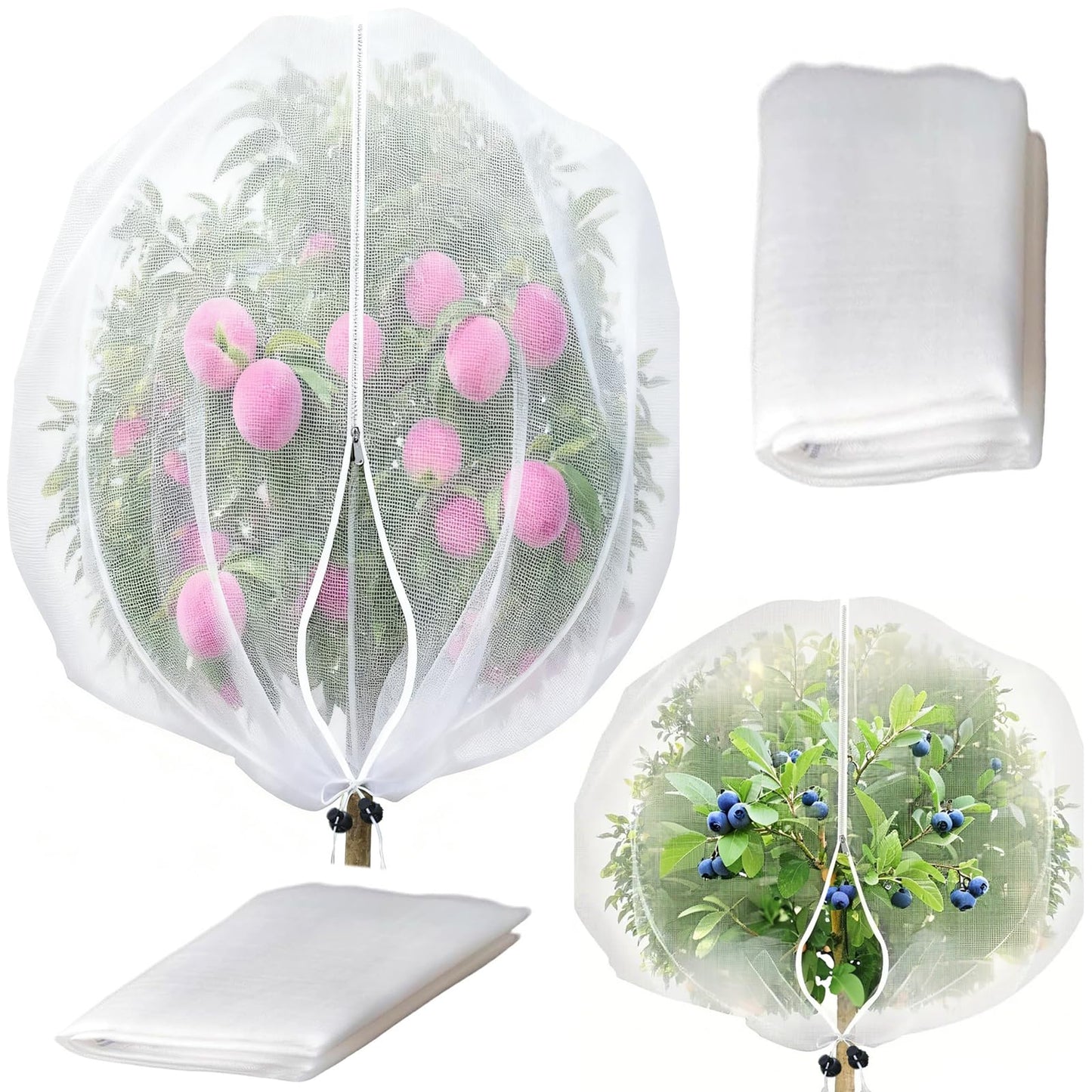 Garden Mesh Netting with Drawstring & Zipper,2PACK Pest Barrier Insect Netting Plant Mesh Cover for Vegetable Flowers Fruits Plants (2.3FTx 3.3FT+3.3FT x 4.9FT)