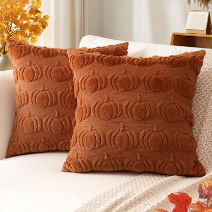 Artscope Fall Pillow Covers 18 x 18 Set of 2 Decorative Autumn Harvest Holiday Pumpkin Throw Pillow Cases Soft Plush Faux Fur Couch Cushion Case for Farmhouse Halloween Sofa Bed Room Home Decor-Rust