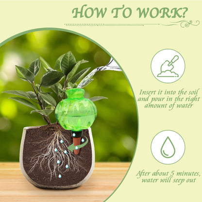KIROYAL Self Watering Spikes 2 Pack, 16.9oz Large Capacity Plant Watering Globes, Up to 2 Weeks Automatic Watering, Terracotta Irrigation Device for Indoor Plants (Green Lantern Design)