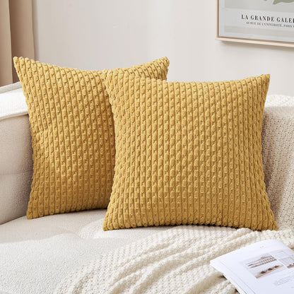 MIULEE Pack of 2 Decorative Throw Pillow Covers 18x18 Inch Soft Boho Striped Textured Corduroy Pillow Covers Modern Farmhouse Home Decor for Couch Bed Sofa Living Room Cream White