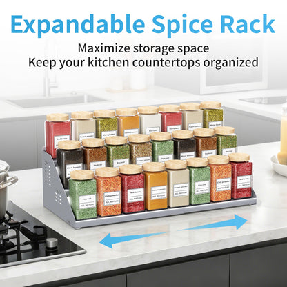 BOIVSHI Spice Rack Organizer, Metal Spice Rack Organizer for Cabinet, Countertop Spice Rack - Expandable Width, 3 Tier Spice Shelf for Cabinet, Countertop, Pantry, Cupboard, Gray