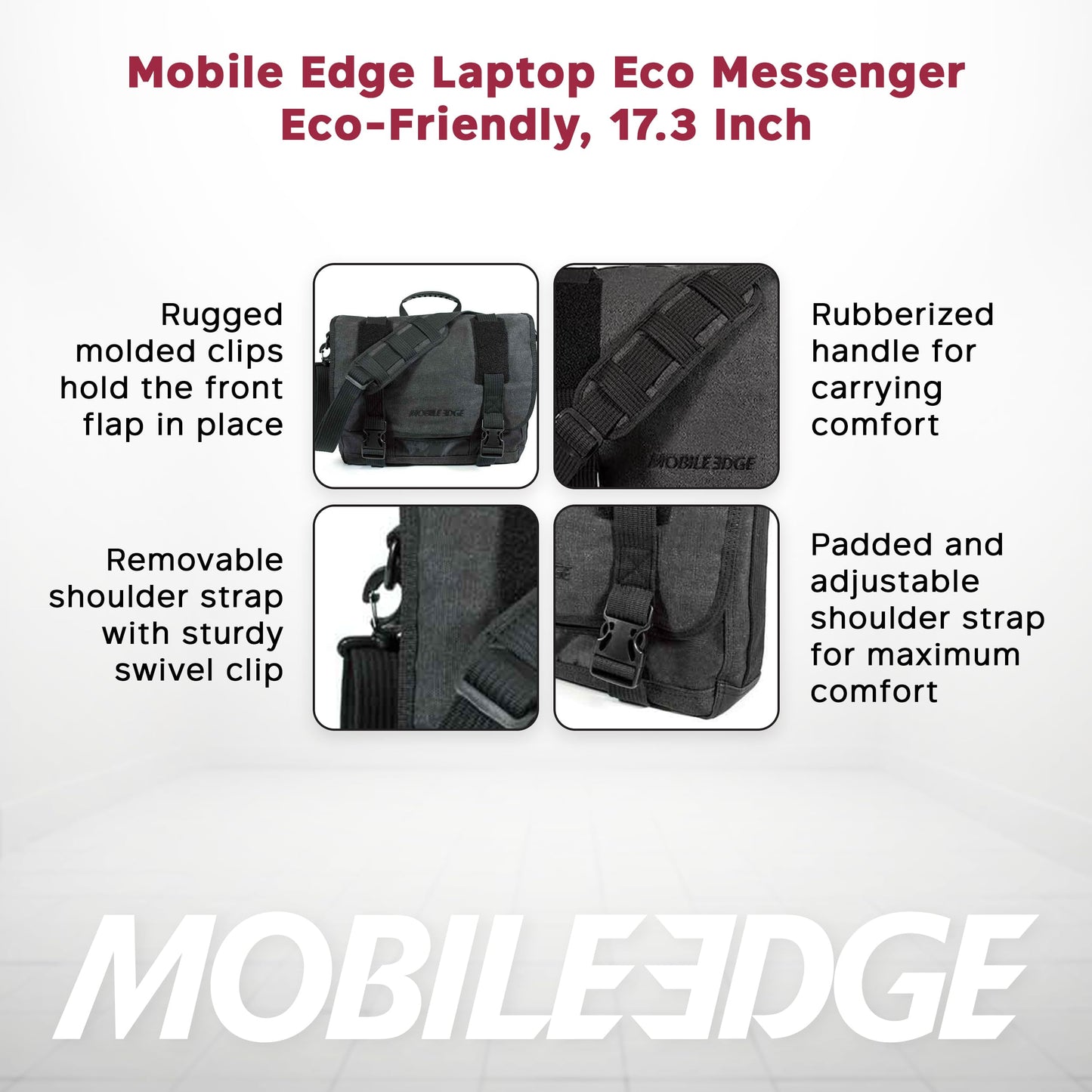Mobile Edge ECO Laptop Messenger Bag for Men and Women, Fits Up To 17.3 Inch Laptops, Travel Work Computer Bag, Cotton Canvas, Padded Pockets, Black