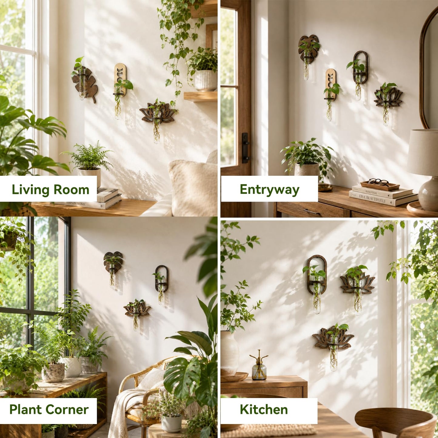 Artilady Plant Propagation Station 2 Pack Wall Hanging Plant Terrarium Holder with Test Tube Wood Window Planter Indoor Decor for Living Room Bedroom Kitchen (Lotus)