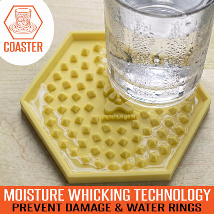 Silicone Coasters for Drinks – 3 Pack Large Yellow Coaster Set with Holder & Cleaning Brush, Heat Resistant Trivet Coasters, Non-Slip, Jar Opener, Hot Pad – PandaXGear (3 Pack - Yellow)