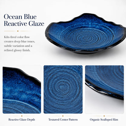 XIYOUQI Ceramic Decorative Bowl - 12" Large Blue Pottery, Blue Decorative Bowl, Porcelain Centerpiece Tray, Key Bowl for Entryway Table, Living Room, Dining, Trinket Dish, Gift Decor Tray