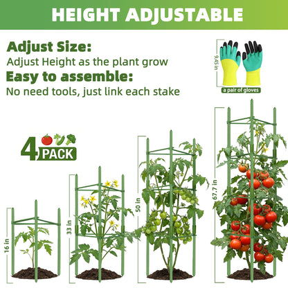 EWPJDK 6-Pack Tomato Cage for Garden Plant Support 48 INCH Garden Stakes Adjustable Tomato Cage for Climbing Plants Pots Vegetables Flowers Fruits (6, 48 Inches)
