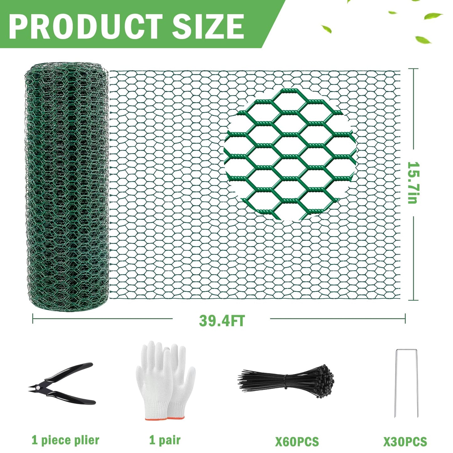 40Ft x 16In Plant Protectors from Animals, Plant Cages for Outdoor Plants, Free-Cut Wire Plant Protector, Plant Cover Chicken Wire Fencing with Ground Stakes & Ties to Keeping Bunny Animals Out