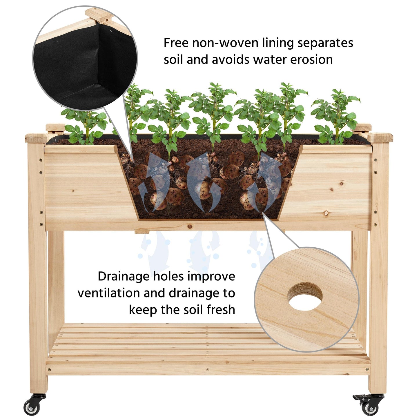 Yaheetech 42x23x33in Wooden Raised Garden Bed with Wheels Horticulture Flower Planter Boxes Elevated Vegetables Growing Bed for Grow Herbs and Vegetables