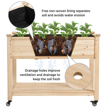 Yaheetech 42x23x33in Wooden Raised Garden Bed with Wheels Horticulture Flower Planter Boxes Elevated Vegetables Growing Bed for Grow Herbs and Vegetables