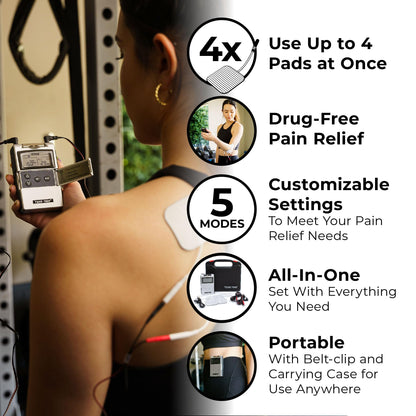 TENS 7000 Rechargeable Tens Unit Muscle Stimulator, Back Pain Relief, 4 Electrodes/Unit Pads, Period Pain Simulator, Muscle Recovery & Growth, Stim Machine, Electrotherapy, TENS Machine