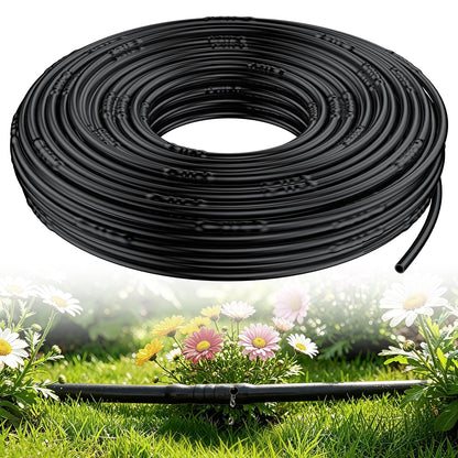 Pawfly 100 ft. 1/4" PE Irrigation Dripline Tubing, Black Polyethylene Distribution Line, Quick-Connect Compatible Drip Hose for Small Garden & Potted Plants
