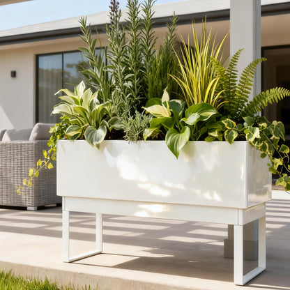 Worth Raised Metal Planter Box with Legs, 30"x12.5"x24" Elevated Garden Bed for Indoor & Outdoor Use – Glossy White Galvanized Steel Planter with Drainage Hole & Plug for Vegetables, Flowers & Herbs